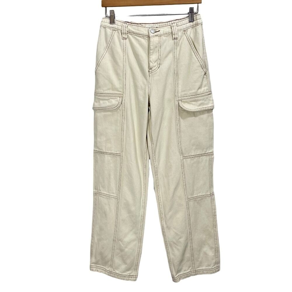 PacSun White Bone Cargo Denim Pants Casual Mid-Rise Elastic Back Waist Medium